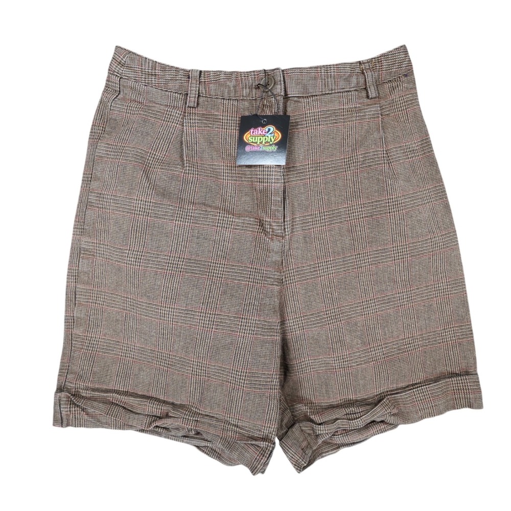 Brandy Melville Plaid Shorts‎ Womens One Size Brown Cotton High Waist Cuffed